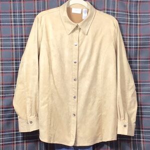 🐎 Liz Claiborne Tan Micro Suede Chrome Metal Snap Front Shirt Jacket